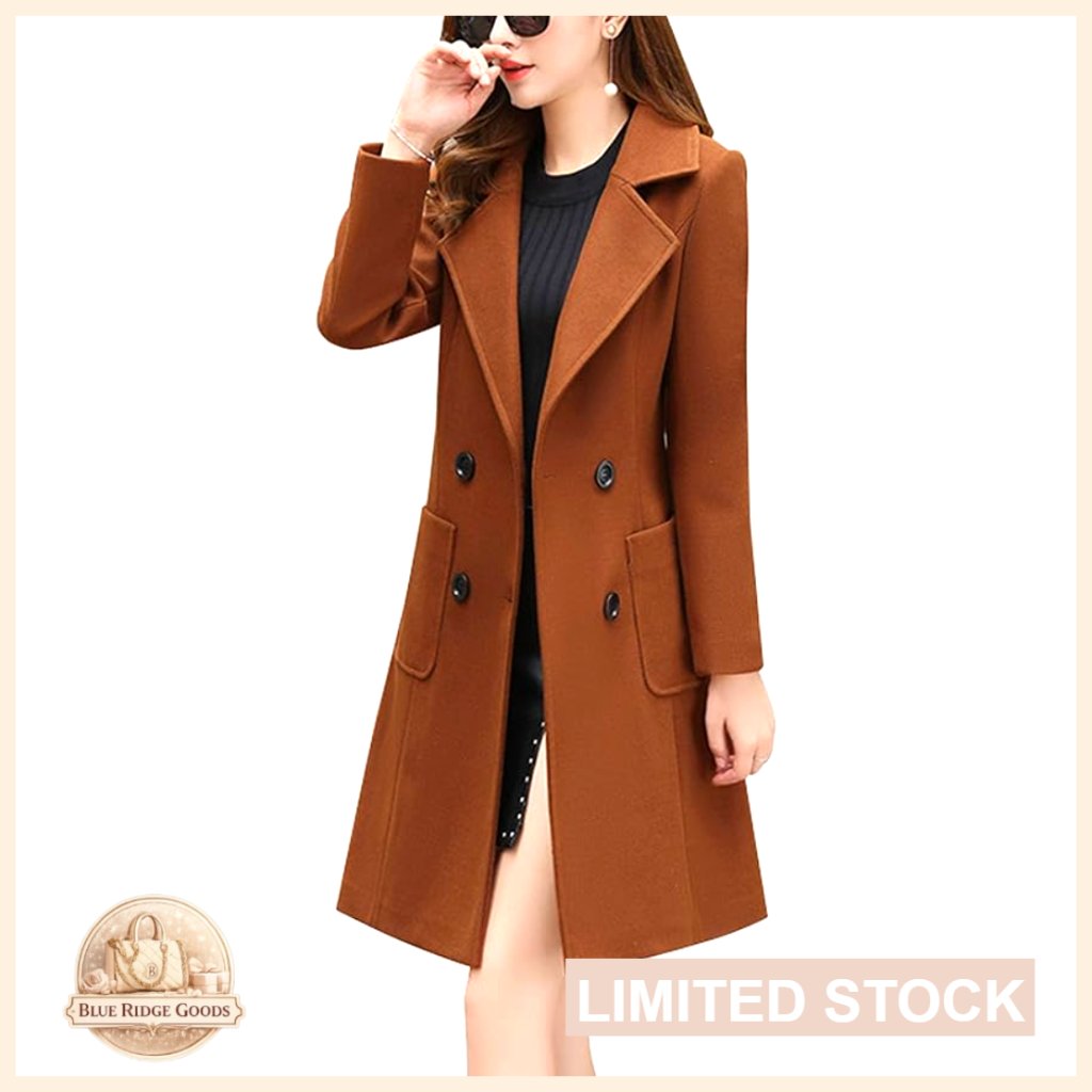 Elegant Notched Collar Double Breasted Wool Blend Overcoat Classic Slim Fit